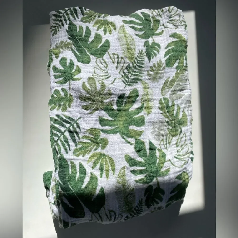 Little Unicorn muslin 100% cotton crib sheet palm plant leaf print
